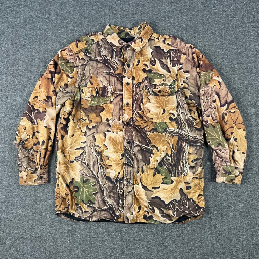 Vintage Cabela's Camo Realtree Fleece Shirt Men's XL Brown Gore Windstopper USA